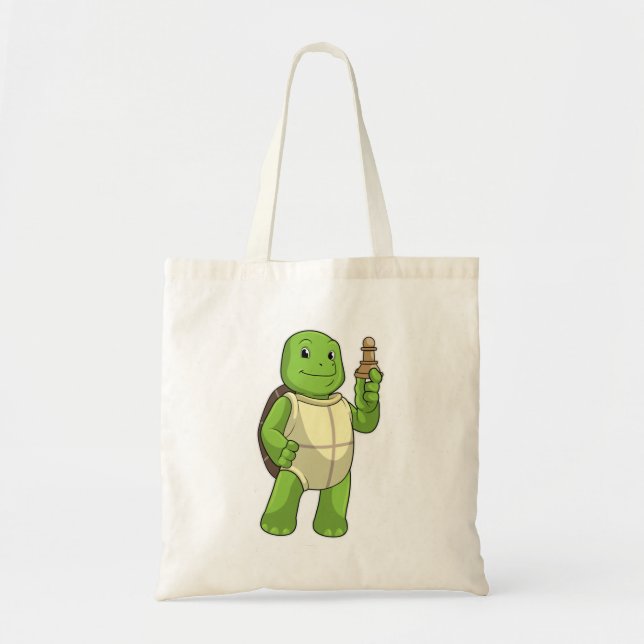 Tote Bag Tortue aux échecs avec pièce d'échecs Pion (Devant)
