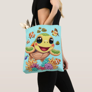 Tote Bag Tortue de mer Bébé heureux et mignonne personnage
