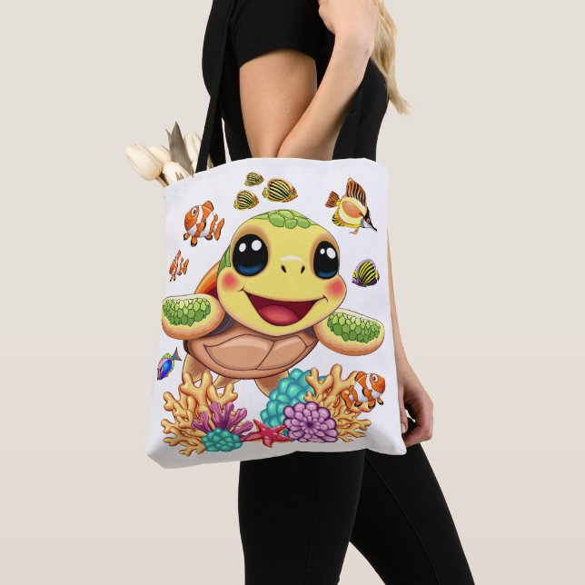 Tote Bag Tortue de mer Bébé heureux et mignonne personnage (De près)