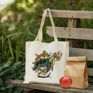 Tote Bag Tortue de mer bleu vert