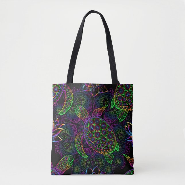 Tote Bag Tortue de mer Boho : Motif psychédélique mandala (Devant)