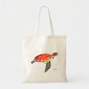 Tote Bag Tortue de mer orange aquarelle tropicale côtière