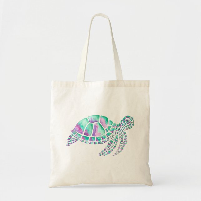 Tote Bag Tortue de mer rose et Turquoise (Devant)