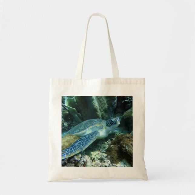 Tote Bag Tortue de mer sur la photo des fonds marins (Devant)