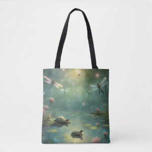 Tote Bag Tortues libellules sur nénuphars sur l'étang
