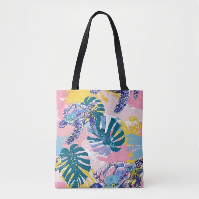 Tote Bag Tortues marines Feuilles tropicaux Fourre-tout (Devant)