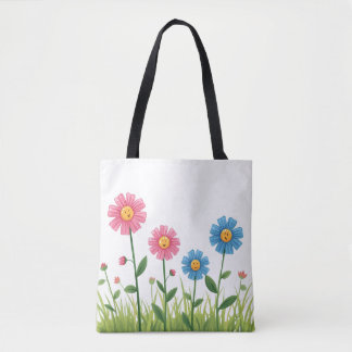 Tote Bag Tote -Flower Design with smiley face