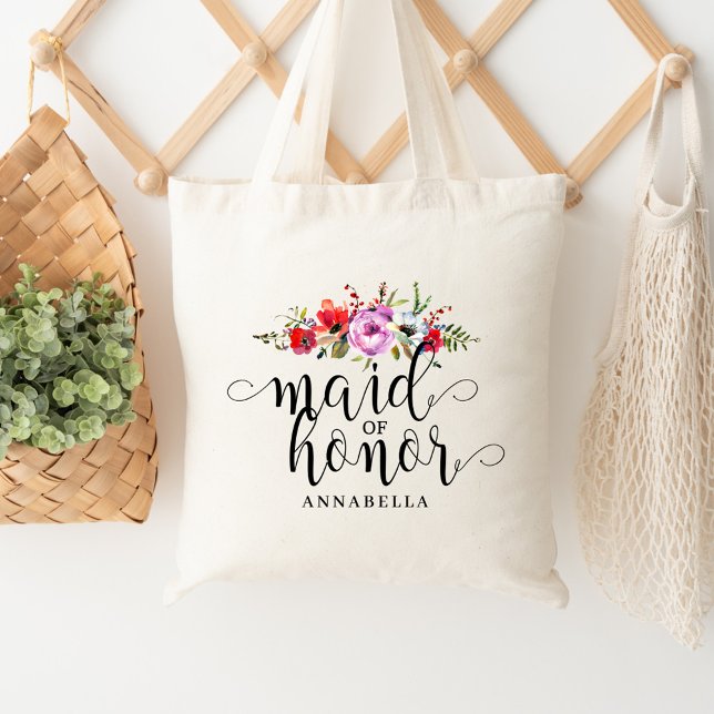 Tote Bag Tote Maid d'Honneur Bouquet Floral (Créateur téléchargé)