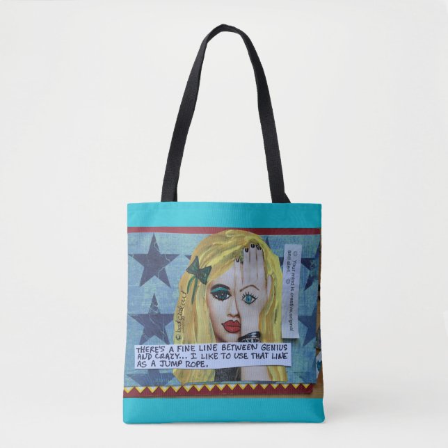 TOTE BAG TOTEBAG-THERES UNE LIGNE MINCE ENTRE LE GÉNIE ET (Devant)