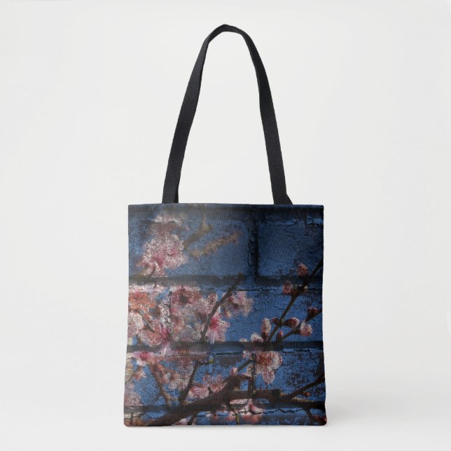 Tote Bag Totes en briques bleues et fleurs (Devant)