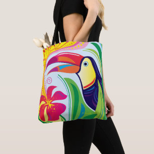 Tote Bag Toucan avec fleur tropicale