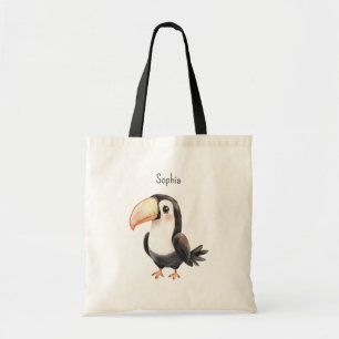 Tote Bag Toucan noir oiseau flamant rose