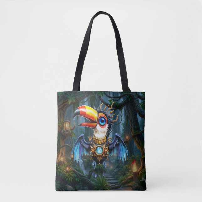 Tote Bag Toucan Steampunk au Clair de Lune.  (Devant)