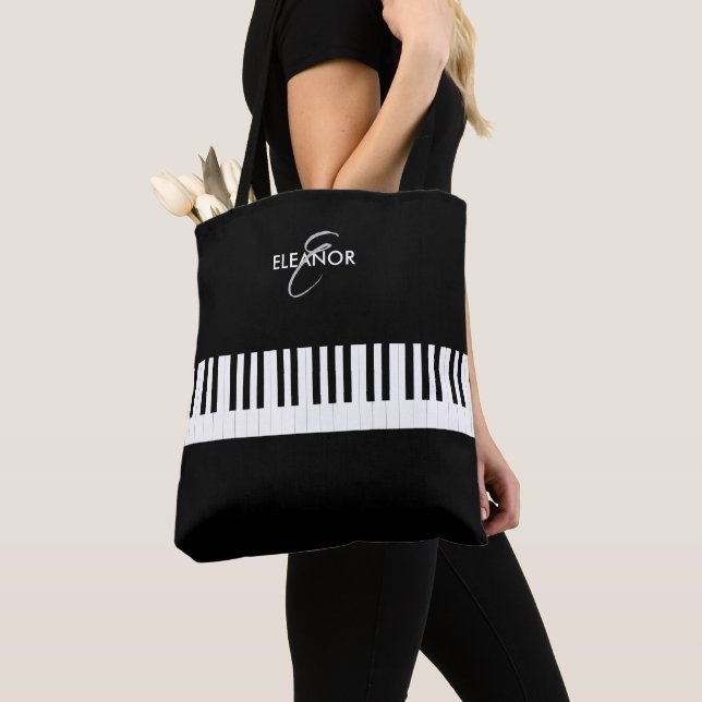 Tote Bag Touches de piano instrument de musique Monogramme (De près)