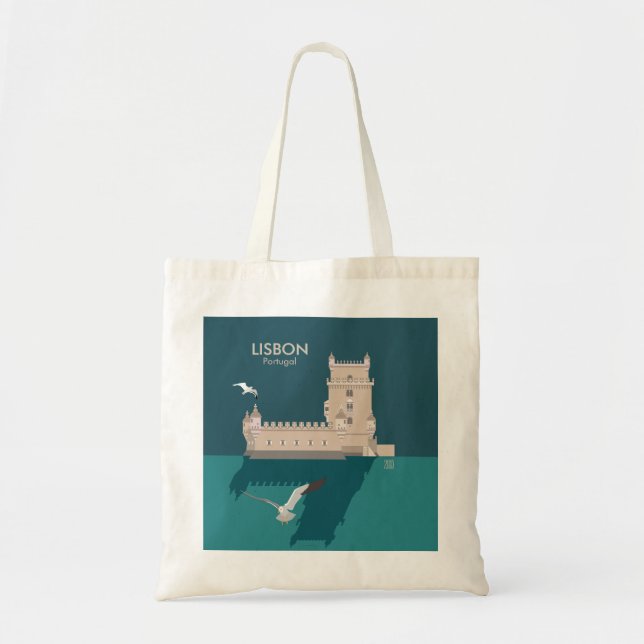 Tote Bag Tour de Belem de Lisbonne dans le style poster vin (Devant)