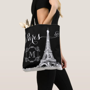 Tote Bag Tour Eiffel Chic Paris Monogramme noir blanc