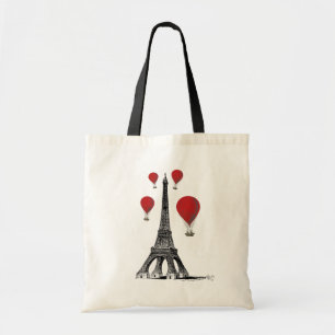 Tote Bag Tour Eiffel et Ballons rouges à air chaud