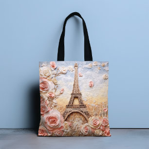 Tote Bag Tour Eiffel Paris France Floral rose français