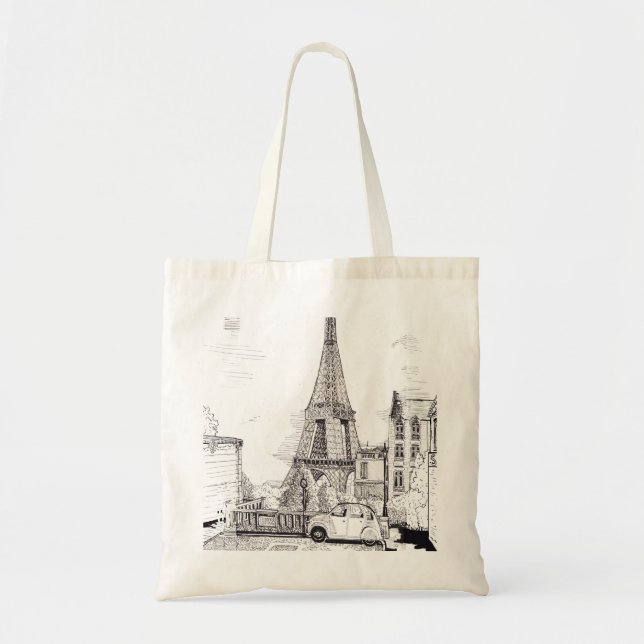 Tote Bag Tour Eiffel Paris France Illustration en encre de  (Devant)