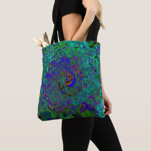 Tote Bag Tourbillon Abstrait Bleu et Aigue-Marine Rétro