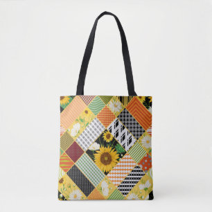 Tote Bag Tournesol Chamomile, Patchwork Aquarelle.