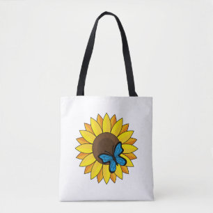 Tote Bag Tournesol et papillon bleu