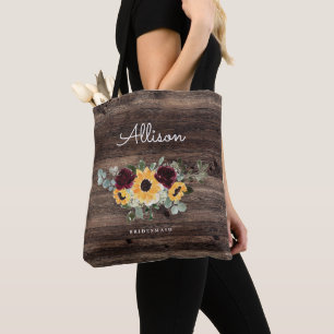 Tote Bag Tournesol et Rose Rustique Mariage Bridesmaid