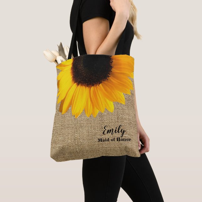 Tote Bag Tournesol jaune à la fête de mariage de Burlap (De près)