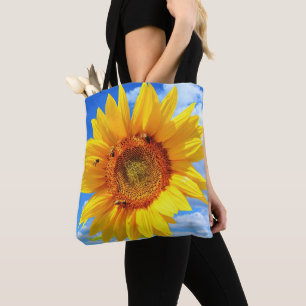 Tote Bag Tournesol jaune et abeilles sur le ciel bleu - Jou
