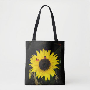 Tote Bag Tournesol Jaune Et Deux Ladybugs