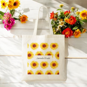 Tote Bag Tournesol jaune Floral blanc
