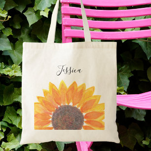 Tote Bag Tournesol Jaune Monogramme Nom Personnalisé