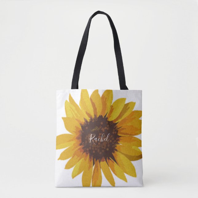 Tote Bag Tournesol Peint Votre Nom (Devant)