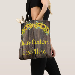 Tote Bag Tournesol personnalisé en bois rustique et verdure