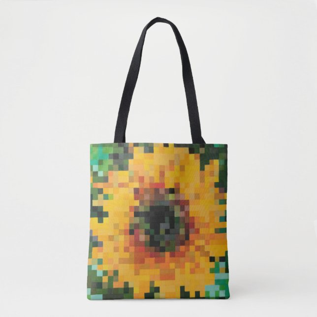 Tote Bag Tournesol pixelisé en jaune vif sur fond vert (Devant)