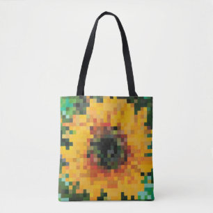 Tote Bag Tournesol pixelisé vibrant avec fond vert