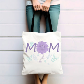 Tote Bag Tournesol pourpre MOM | Papillons d'aquarelle