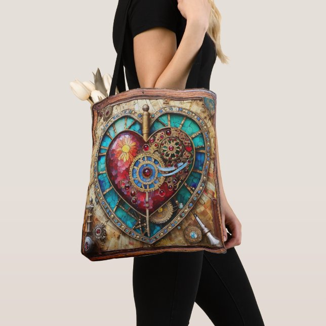 Tote Bag Tournesol Tiré Coeur Série Steampunk (De près)