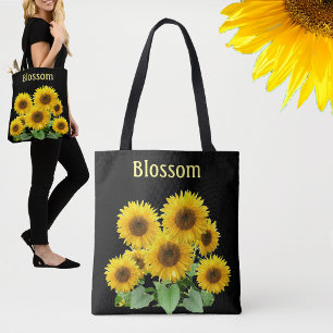 Tote Bag Tournesols épanouis sur fond noir