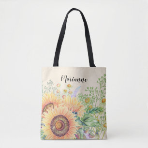 Tote Bag Tournesols rustiques   Cadeau de nom personnalisé
