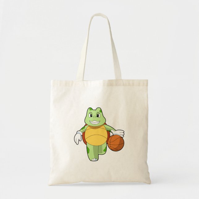 Tote Bag Tourtle as basketball player with basketball.PNG (Devant)