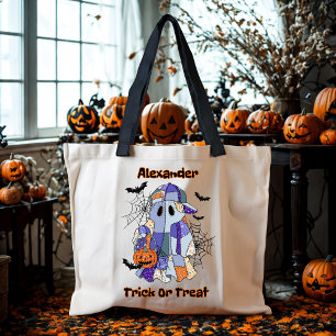 Tote Bag Tracé ou traitement Patchwork Ghost Halloween pers