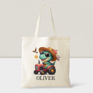 Tote Bag Tracteur rouge de Cool Trex Dinosaur Farmer
