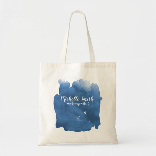 Tote Bag trait de brosse Abstrait couleur bleu aquarelle (Devant)