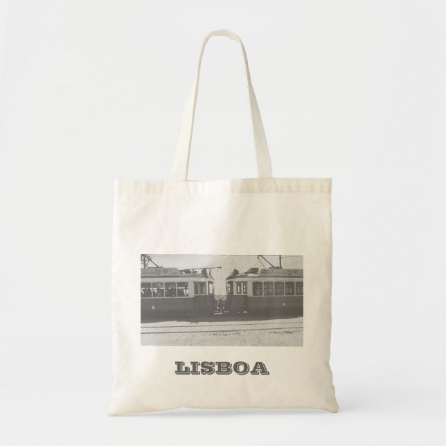 Tote Bag Trams de Lisbonne avec l'écriture (Devant)