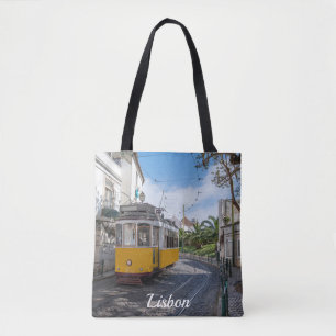 Tote Bag Tramway jaune rétro dans la rue à Lisbonne, Portug