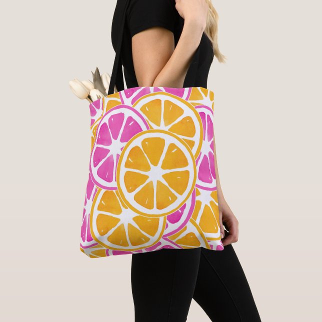 Tote Bag Tranches d'agrumes rose orange (De près)