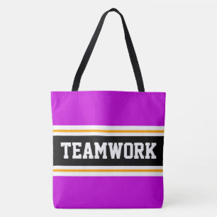 Tote Bag Travail d'équipe Sport rose noir blanc rayures de