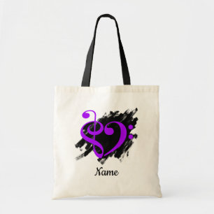Tote Bag Treble Clef Bass Clef Music Coeur Customisé
