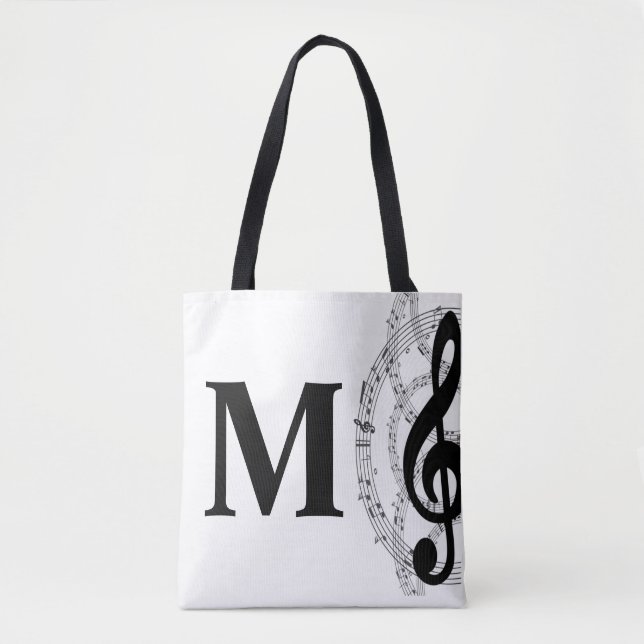 Tote Bag treble clef musique note musicien monogramme (Devant)
